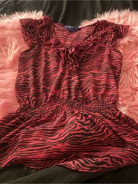 Miley Cyrus pink and Black Zebra Print Ruffled Waist Blouse